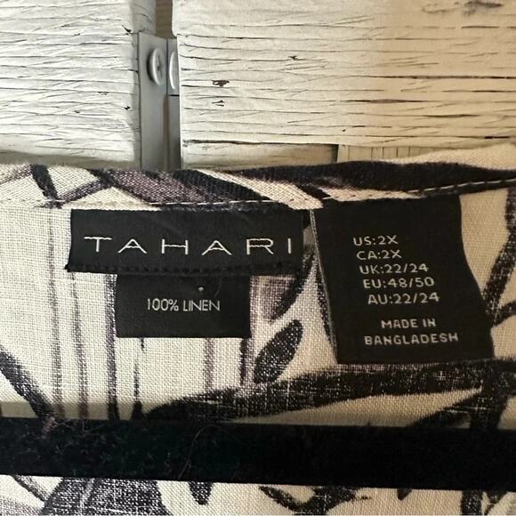 Tahari Women's Leaf Print 100% Linen Short Sleeve Shirt Lightweight plus size - Picture 2 of 10